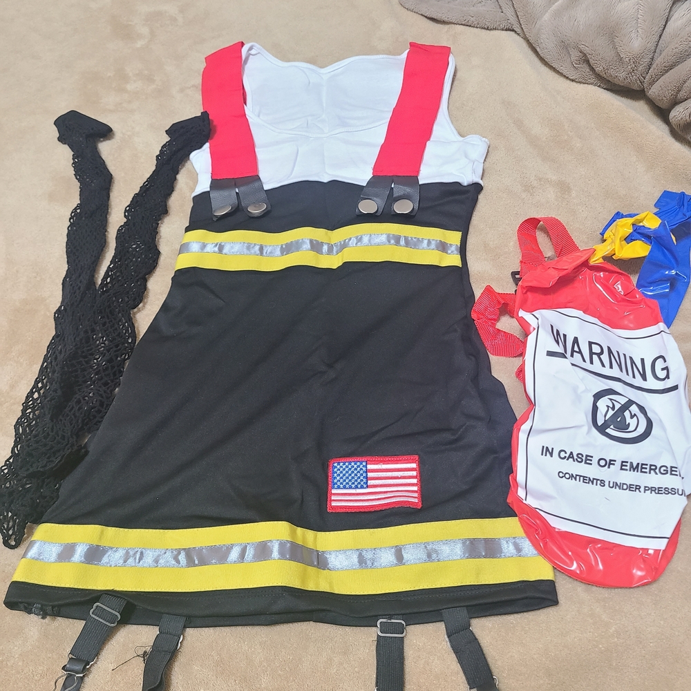 Leg Avenue Firefighter Costume Dress with Red Suspenders- XS